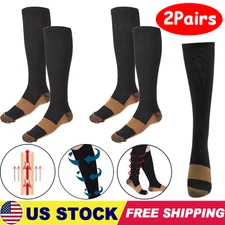 (2 Pairs) Copper Compression 20-30mmHg Graduated Support Socks Mens Womens S/M