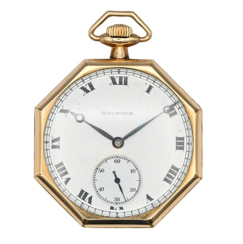 ANTIQUE ILLINOIS BURLINGTON 275 GRADE ENAMEL POCKETWATCH YELLOW GOLD FILL c1921