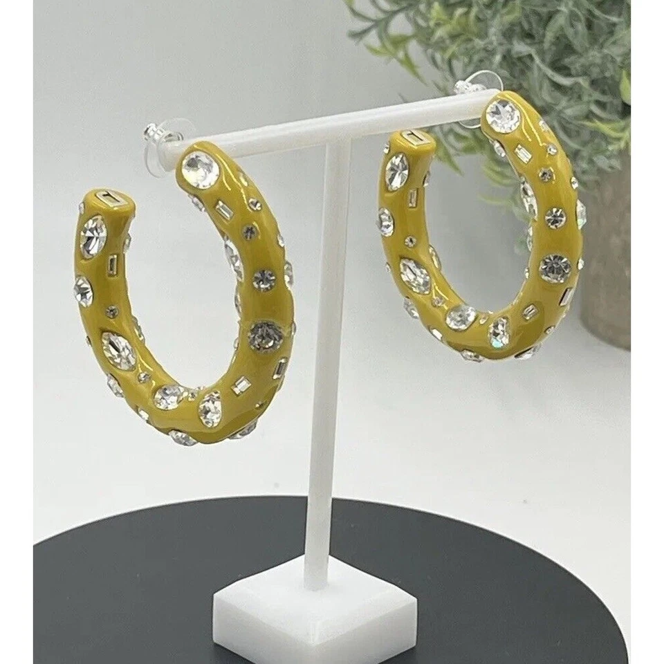 Pendientes de aro gruesos amarillos caléndula/acrílico Swarovski de diseñador DanniJo Kelly Foto 2 de 4
