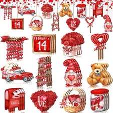 Spiareal 36 Pcs Valentine's Day Wooden Ornaments Valentine Tree Decorations Gnom