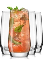 Gwen 18.5 oz Highball Glasses, 4pc Tall Glass Sets. Lead-Free Crystal Glass D...