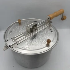 Whirley Pop Hand Crank Popcorn Maker Popper Pot Aluminum Wood Handle Ex Cond