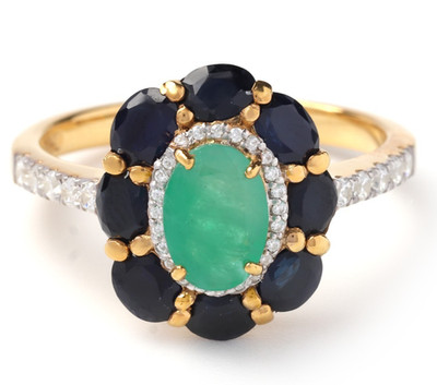 Natürlicher Smaragd Saphir Cocktail Statement Ring 18K vergoldet Damen Geschenk