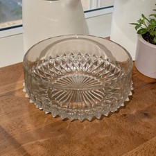 (REF-H) LARGE VINTAGE CUT CLEAR GLASS UNIQUE FRUIT / TRIFLE BOWL DISH