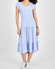 Tommy Hilfiger Tiered Midi Dress Flowy Chambray Heather Size Large