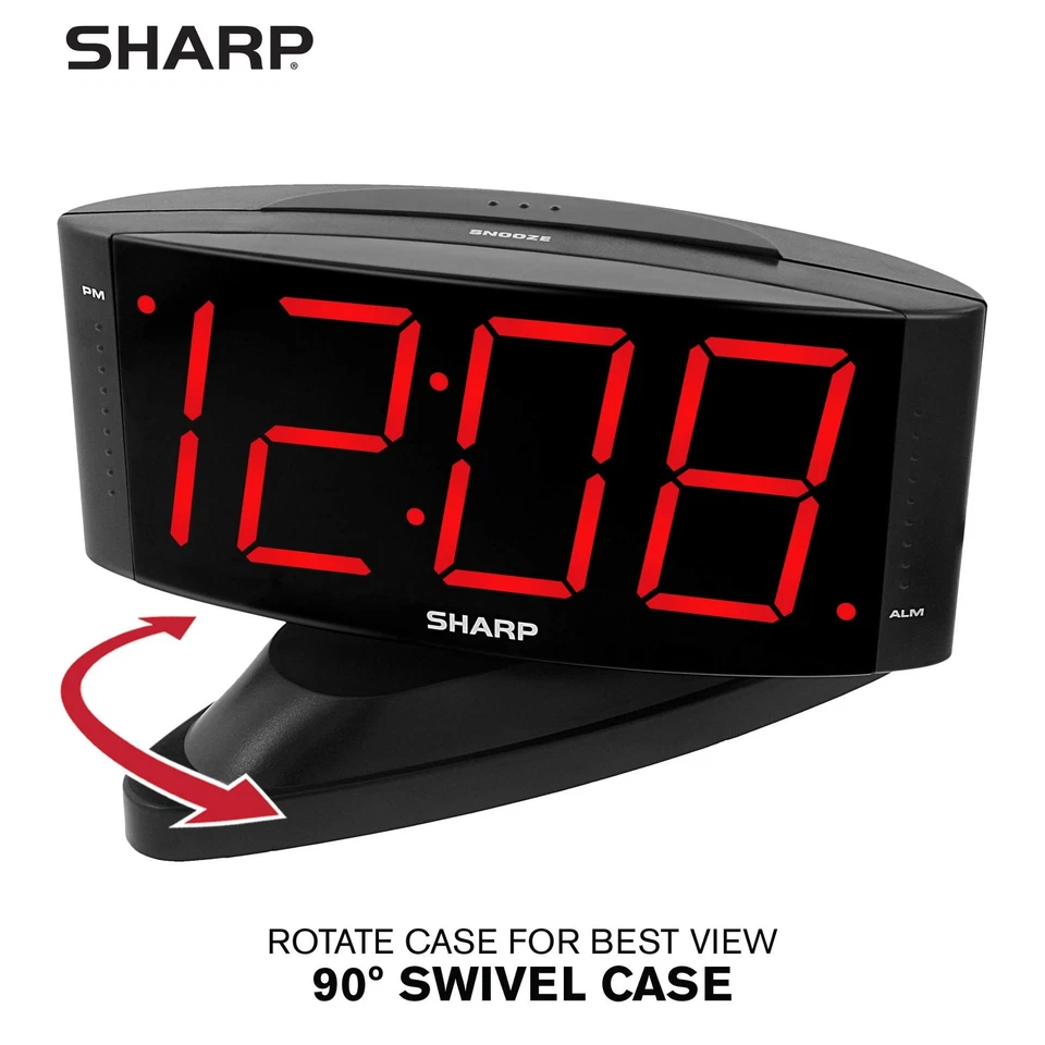 SHARP Home LED Digital Alarm Clock – Swivel Base - Outlet Powered, Simple - Image 4 of 4