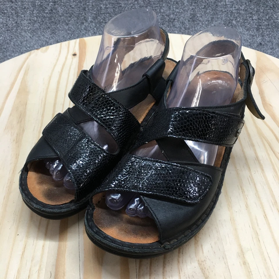 Sandalias Finn Comfort para mujer 38 Jersey con tiras de cuero negro hebilla con punta abierta Foto 3 de 4