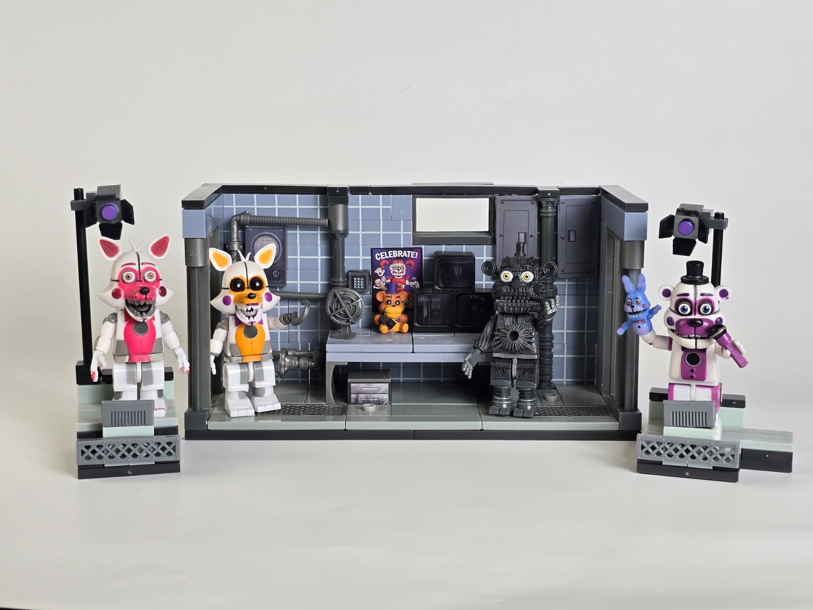 3 SET LOT McFarlane FNAF Private Room, Left & Right Stages - 100% Complete Sets