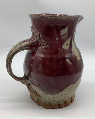 Vintage Studio Art Pottery Pitcher -Vase Glaze Inside Stoneware Handmade 7 3/4  