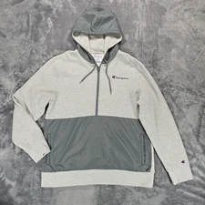 Champion Mixed Media 1/2 Zip Hoodie Mens XL Gray Colorblock Woven Performance