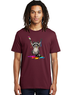 Raccoon-Painter Mens Graphic Tee, 100% Cotton, Casual Summer Wear