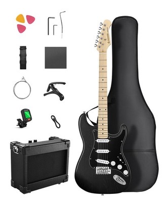   Donner DST-80 E-Gitarre: Vollkorpus, SSS-Tonabnehmer + Verstärker Gigbag Gurt