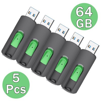 Kootion USB 2.0 64GB 5PCS Retractable Style Flash Drive Memory Stick Thumb Drive