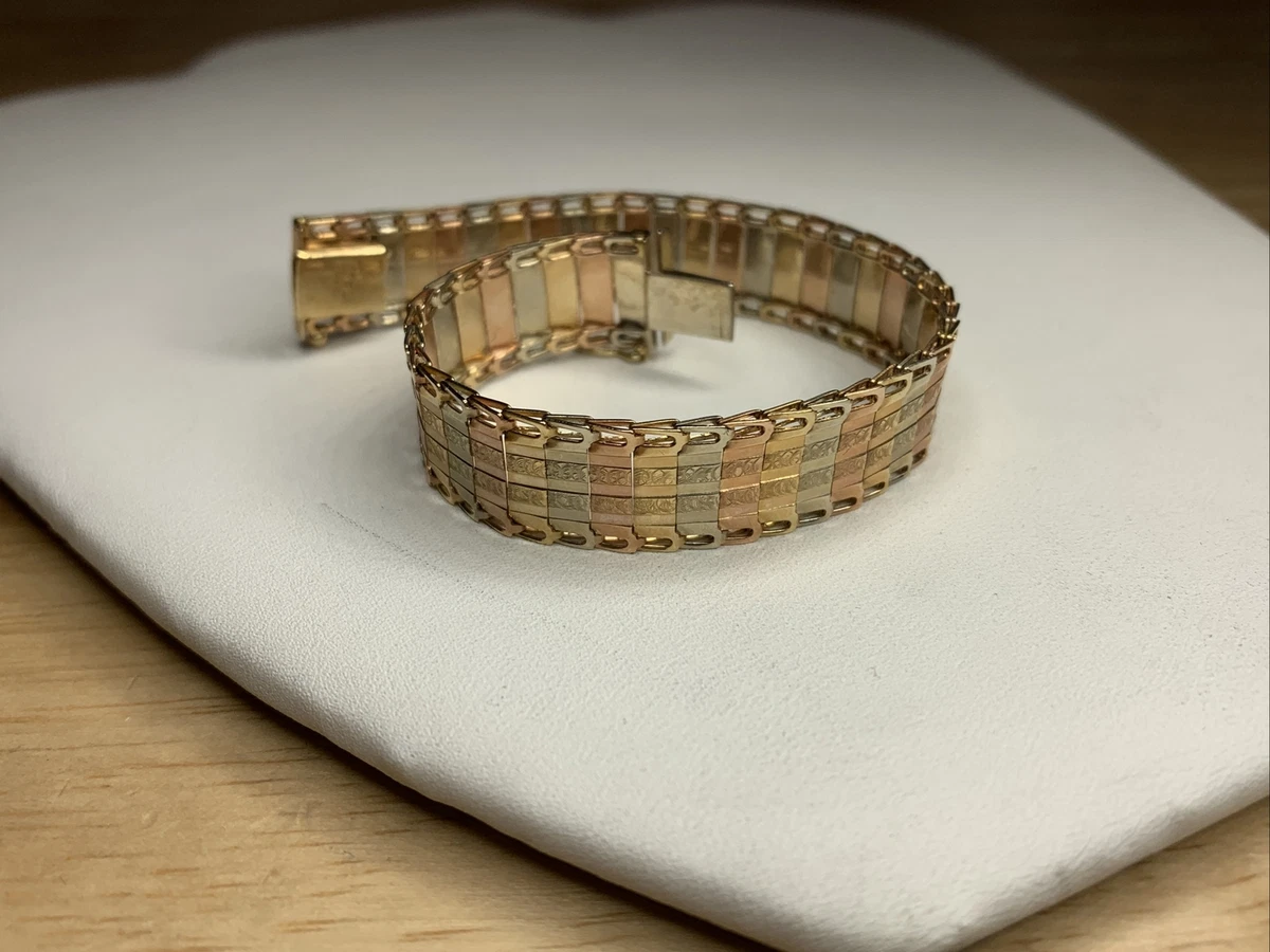 Real Solid 14 K Gold Multi Tone Tri Color Bracelet 7.25 Inch long 7.3 Grams  on eBid United States | 216639948