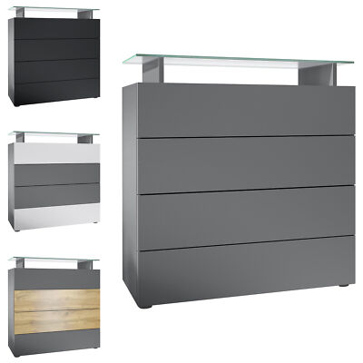 Kommode Schrank Anrichte Sideboard Pavos V2 in Anthrazit - Hochglanz & Naturtöne