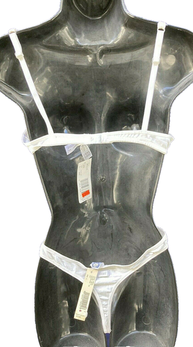 DKNY sz L Wire-free Bra + 2 sz L Thong panties white cotton blend new old stock - Picture 3 of 20