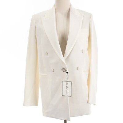 Lanvin NWD Front Button Deep V-Neck Blazer Size 38 (US 6) in Ivory Wool Blend