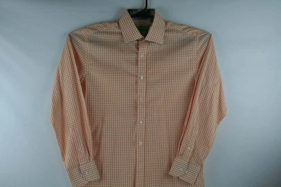 Мужские клетчатые оранжевые и белые манжеты Bristol and Bull с длинным рукавом на пуговицах M - Изображение 2 из 4