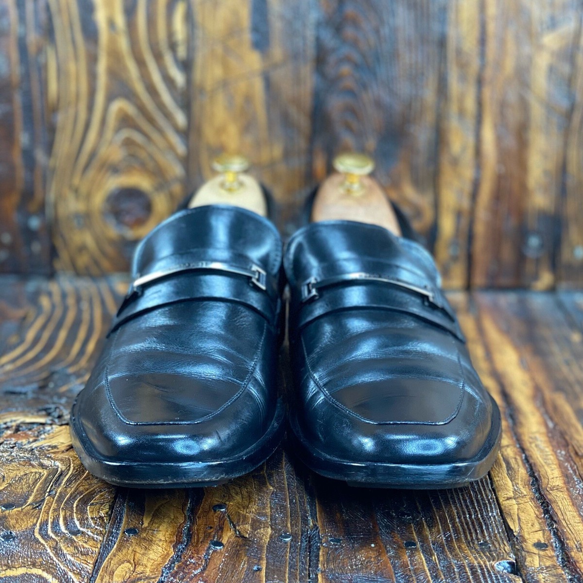 Hugo Boss Men 9 Horsebit Loafers Dress Shoes Black Leather 