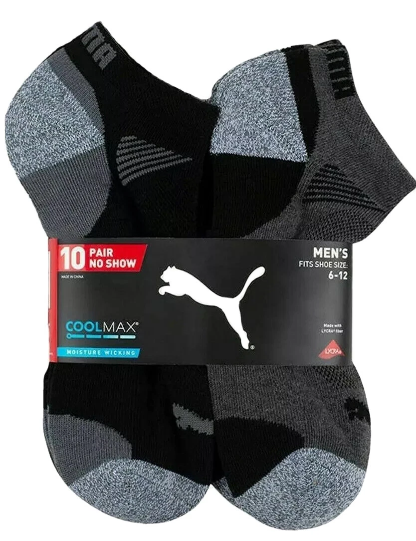 Puma Men\'s 10 Pair No Show CoolMax Moisture Wicking Socks - Fits Shoe Size:  6-12 | eBay