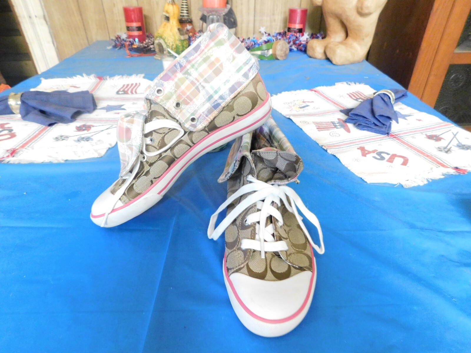 COACH Tan Monogram Bonney High Top Womens Sneakers S… Gem