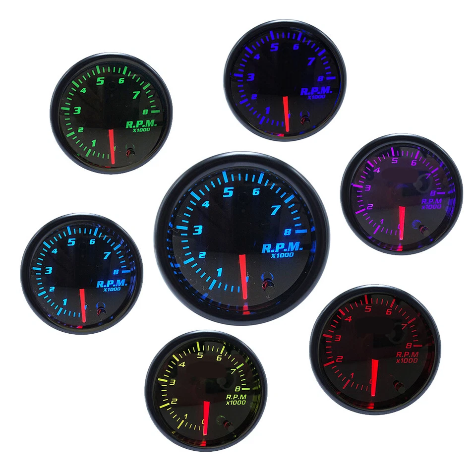 2" 52mm Tacho Gauge W/Cup 7 Color LED Tachometer Tacho Gauge Meter 0~8 RPM - Image 3 of 4
