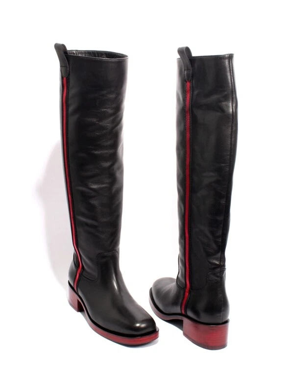 Botas hasta la rodilla Laura Bellariva 4681 negras rojas/cuero con cremallera 36/US 6 Foto 2 de 4