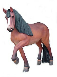 6' Brown Working Horse with Black Mane Life Size Resin Statue Prop Display