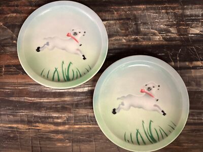 Vintage Syracuse Children s China Restaurant 2 Lamb Sheep Plates Easter Spring