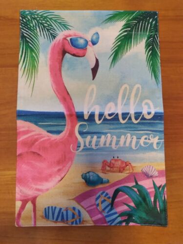 NEW Home & Garden 1pc Double Sided Hello Summer With Flamingo Garden Flag 12x18
