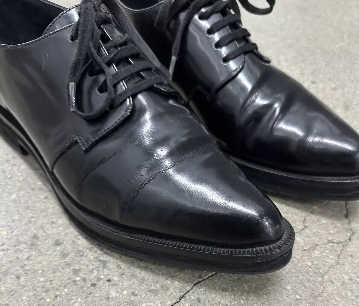 JIL SANDER NAVY Black Calf Skin Leather Lace Up Shoes Size