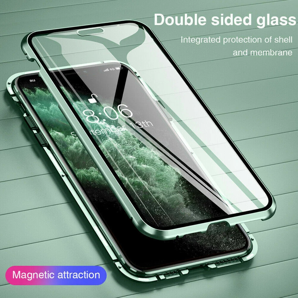 Funda Magnética Cristal Doble Pantalla Para iPhone 15 Pro Max 14 13 12 11 XS 8 7 Plus Foto 3 de 4