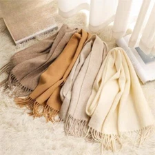 Women 100% Cashmere Scarf Solid Color Long Soft Fall Winter Warm Tassel Scarves