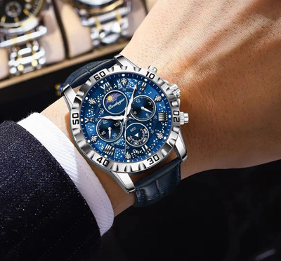 Man Chronograph Quartz Watch Luxury Fashion  Waterproof Luminous Leather Watches
