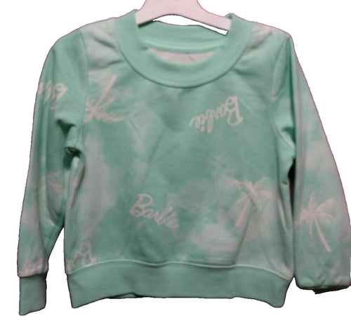 Barbie NEW♈Girl's Printed Sweat Top size XS~Turquoise/white palm tree/name