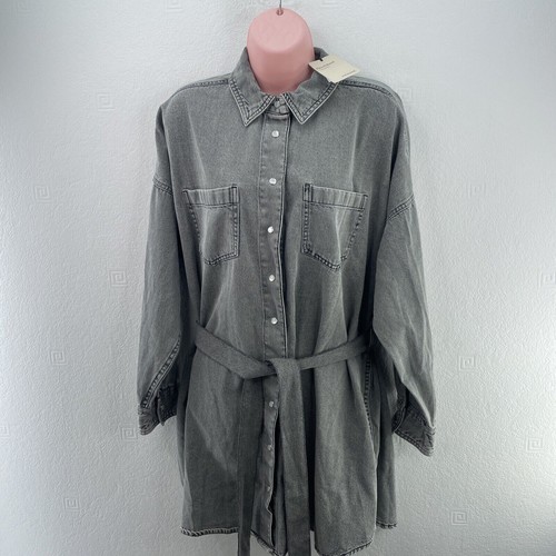 River Island Mini Denim Shirt Dress, Relaxed Fit, Belted, Size UK 14 Grey RRP£42 - Picture 2 of 20