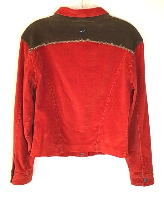 prAna STRETCH BURNT ORANGE & BROWN CORDUROY WESTERN JACKET, WOMEN'S SM 