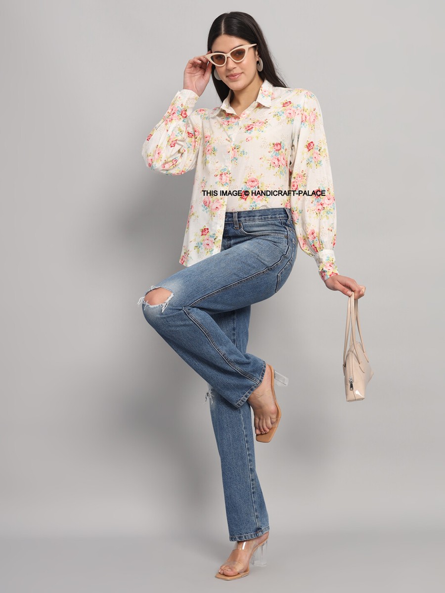 Indian Hand Block Printed Cotton Fabric Shirts Women's Fashion