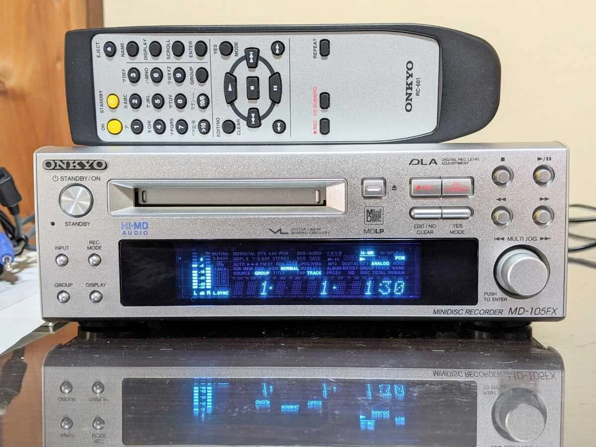ONKYO MD-105FX Hi-MD Mini Disc Recorder High Speed Audio Silver Tested Japan