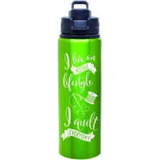 Quilt Happy Lifestyle Water Bottle 28oz Flip Top Green Aluminum Love Quilting