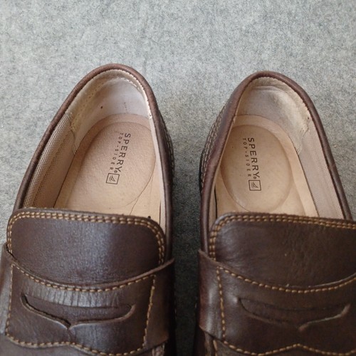 Sperry Top Sider Penny Loafers Mens 7.5 Brown Dark Burgundy Leather Shoes - Picture 10 of 12