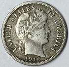 1916 10C Barber Dime XF Uncertified #