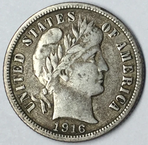 1916 10C Barber Dime XF Uncertified #