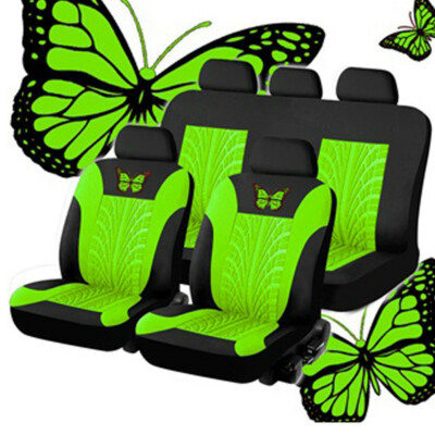 Full Set Car Seat Covers 5-Seats Chair Cushion Protctor Embroidery Styling Green