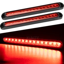 x2 Red 10inch Sealed Truck Trailer 3rd Brake Turn Tail Submersible Light Bar LED