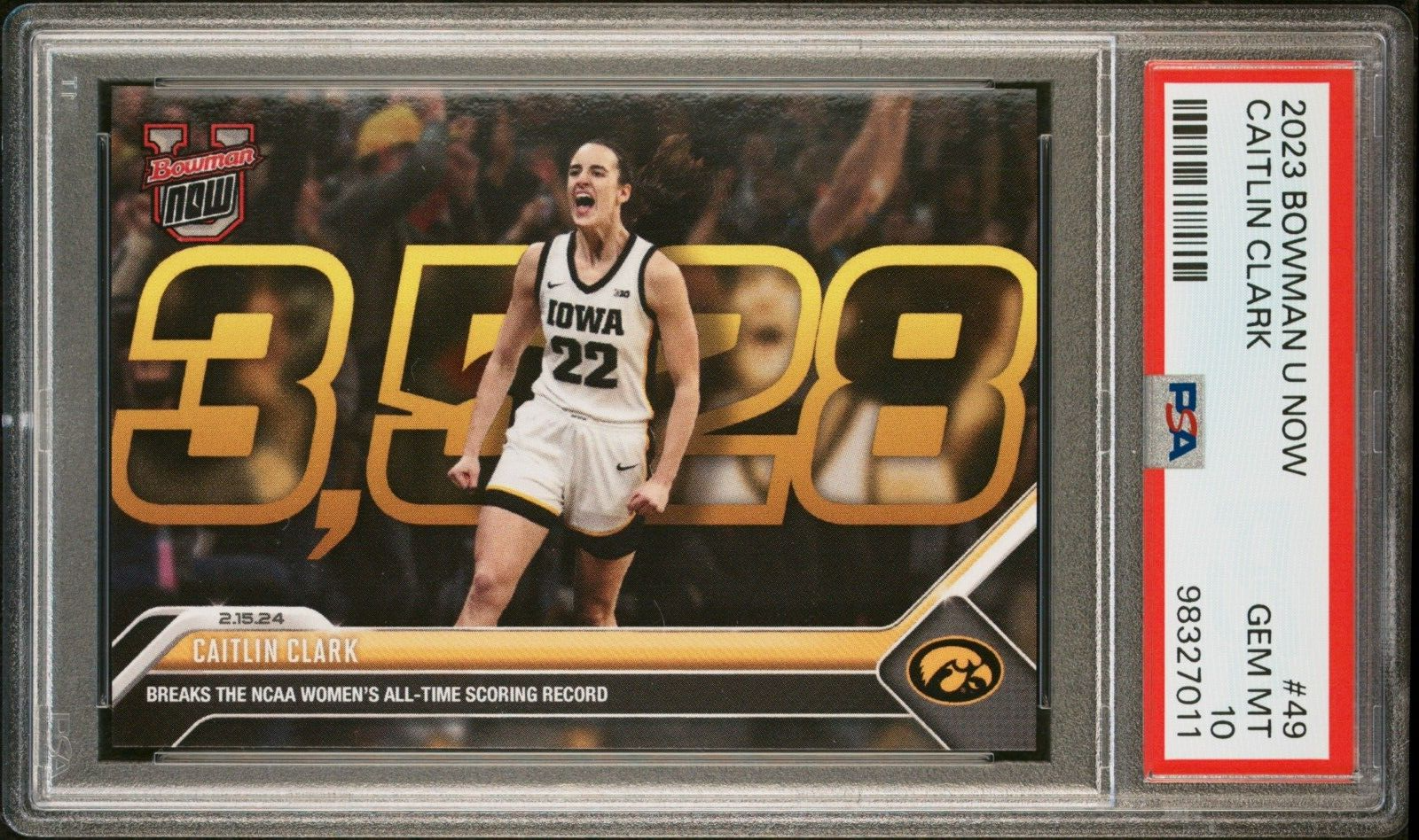 2023 BOWMAN U NOW #49 CAITLIN CLARK Rookie Scoring Record PSA Gem Mint 10