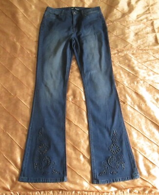 ARIZONA BASIC JEANS BOOTCUT DENIM STRETCH BESTICKT LOCHSTICKEREI BLAU LANG 80 