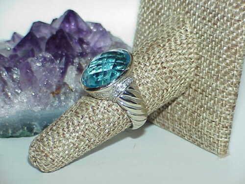 14k Huge Blue Topaz Cushion Pillow .23ct Diamond 14k White Gold Ring 13gr Sz 8