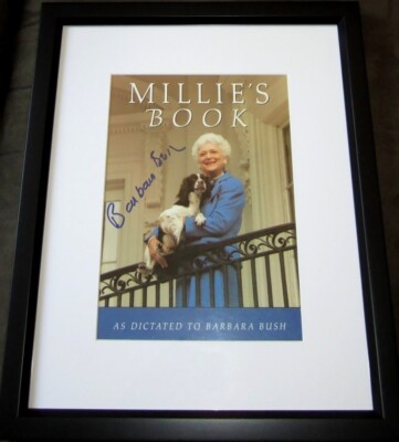First Lady Barbara Bush signed autographed Millie's Book cover custom framed JSA