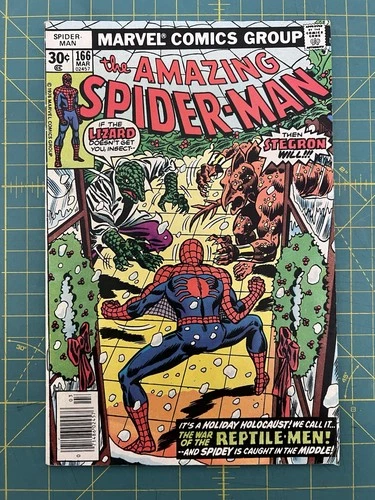 AMAZING SPIDER-MAN #166 - FN/VF 7.0 - 1976 / LIZARD! STEGRON!